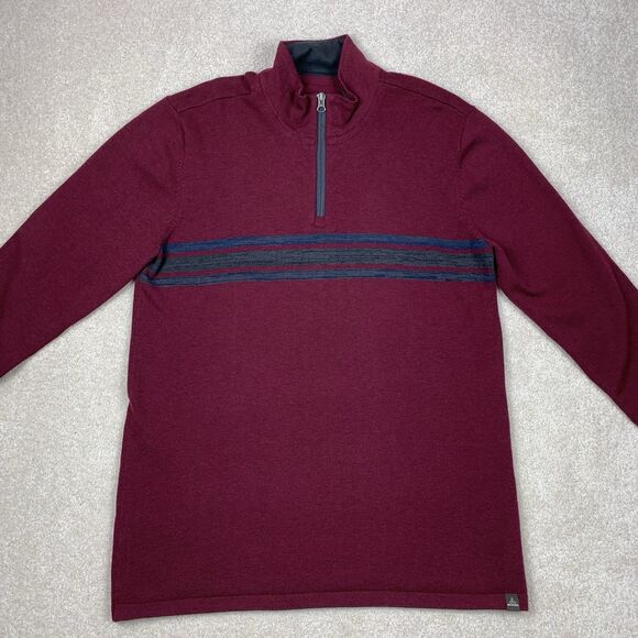 Prana Sweater Men's Large Striped Holberg 1/4 Zip Wool Blend Gorpcore Outdoors - Picture 3 of 12
